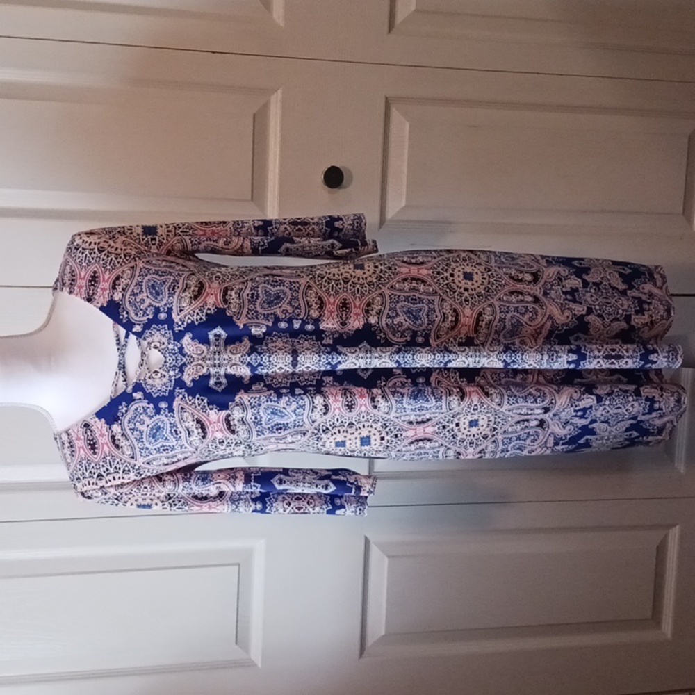 NEW Wisp‎ Junie Knit Dress 3/4 Sleeves V-neck Royal Blue Multi 6